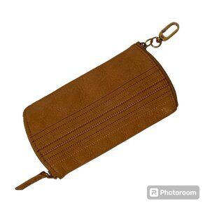 HOBO BAG WALLET POUCH POCHETTE TAN LEATHER 2 ZIPPER CLIP GOLD HARDWARE